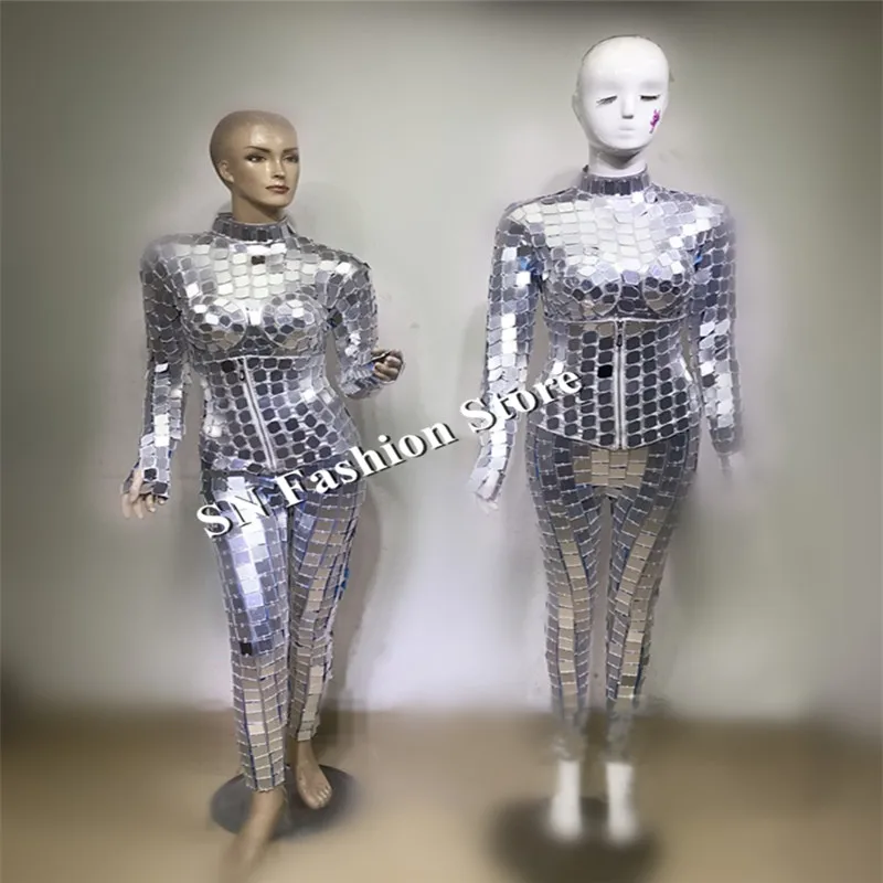 DC81 Ballroom dancer costumes mirror robot suit stage show dj wears dresses catwalk models club bar