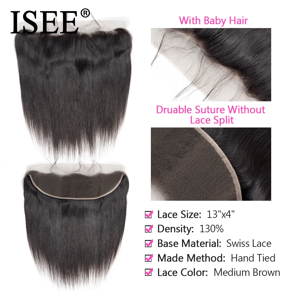 ISEE волос Малайзии прямые волосы кружево спереди синтетическое закрытие волос 13*4 уха до уха часть синтетическое закрытие волос 130% Destiny