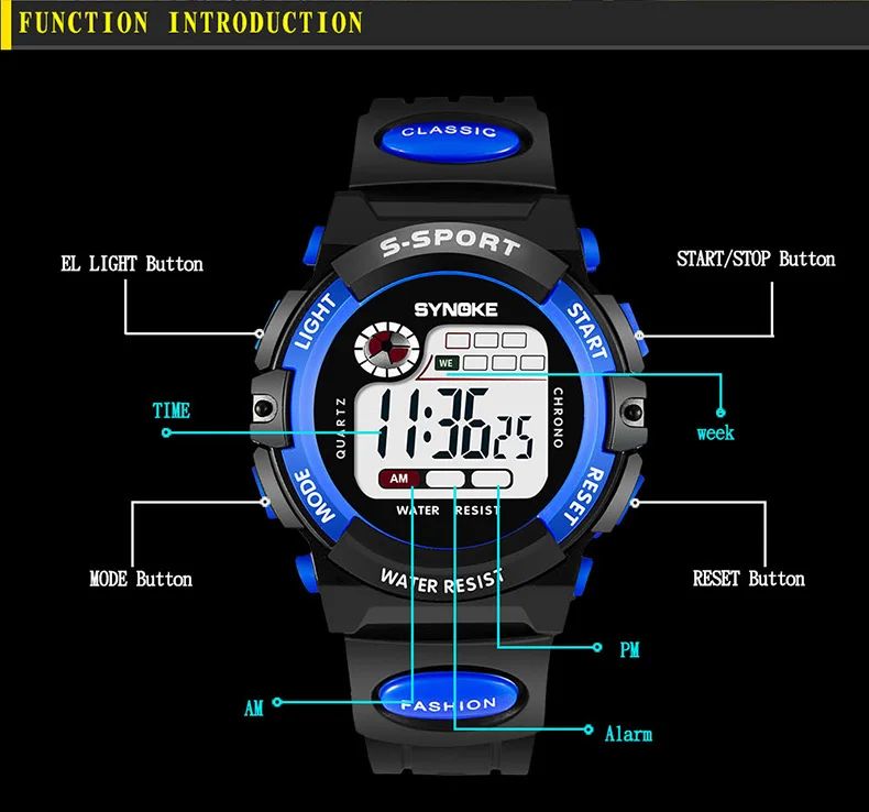 Synoke детские спортивные часы для школьников, модный светодиодный цифровой наручные часы, подарок для мальчиков и девочек, водонепроницаемые наручные часы для детей 30 м