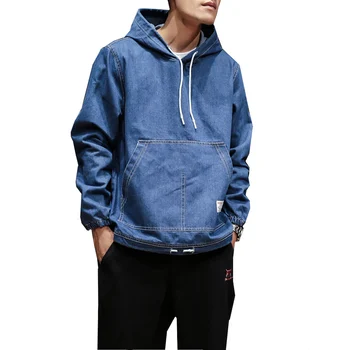 

Nice New Autumn Men Denim Hooded Hoodies Hip Hop Streetwear Tops Big Pocket Loose Causal Pullover Hoodies Plus Size M-4XL