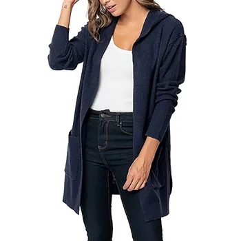 

Casual Long Sleeve Knitted Sweater Hooded Women Warm Winter Sweater Oversize Long Lady Open Front Sweaters Cardigan