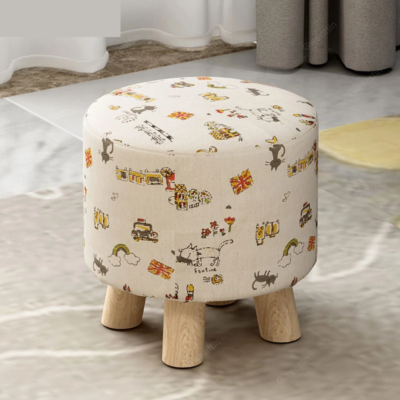 Скандинавские тканевые деревянные табуреты круглые квадратные маленькие табуреты для ног Сменная обувь обеденный стул диван Османская спальня деревянная скамейка детская мебель - Цвет: T