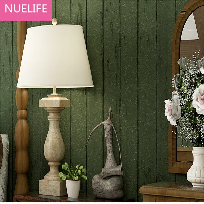 

Mediterranean wood wallpaper vertical stripes store green retro nostalgia fashion women's clothing store decoration wallpaper
