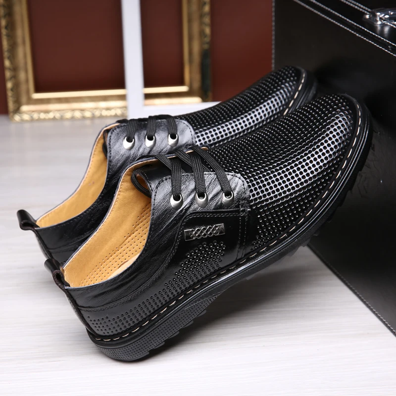 Brand 2019 Summer Leather Hollow Fresh Breathable Mens Shoes Casual Classic Simple Comfortable huismerk kopen in de aanbieding