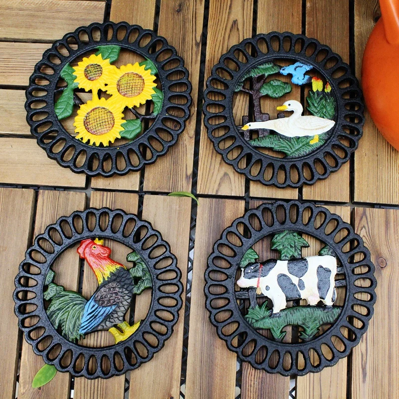 

Decorative Cast Iron Trivet For Kitchen Or Dining Table | Round with Animal Pattern | Hot Pads for Pots & Pans | Heat Resistant