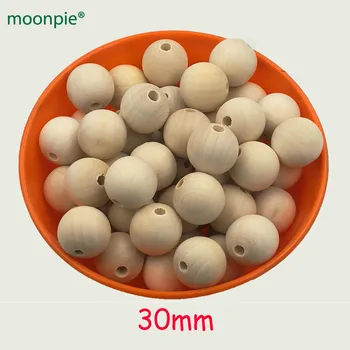 

40pcs 30mm Big DIY chunky wooden ball beads natural Round wood beads,baby teething bead baby teether accessory WC034