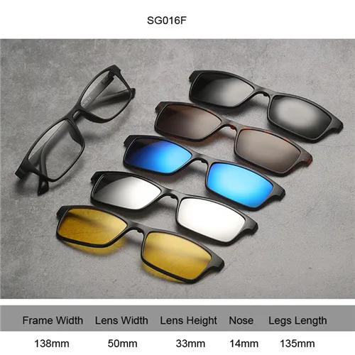 5+ 1 набор, очки для женщин и мужчин, зеркальные поляризованные солнцезащитные очки, на клипсах, для придания рецепта близорукости, дальнозоркости, астигматизма, магнитные зажимы - Цвет линз: 6