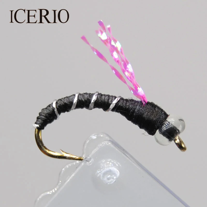 

ICERIO 8PCS #14 Crystal Midge Pupa Black Nymphs Fly Trout Fishing Lures