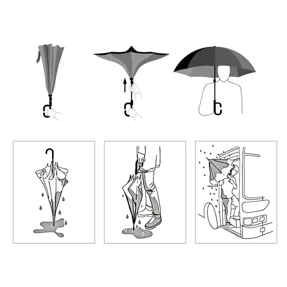 Перевернутый зонтик двойной слой обратный зонтик для автомобиля и наружного использования ветрозащитная УФ-защита с c-образной ручкой