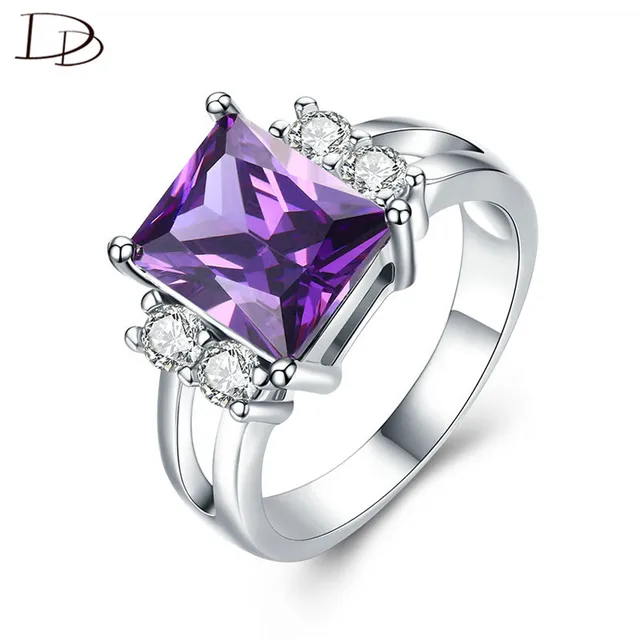 High Quality AAA Square Purple Stone 925 Sterling Silver Rings For Women Gorgeou High Quality AAA Square Purple Stone 925 Sterling Silver Rings For Women Gorgeou
