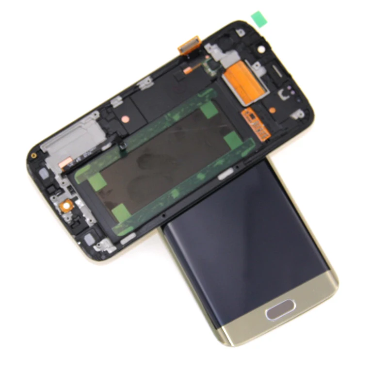 S6 Edge G925 дисплей для samsung Galaxy S6 Edge lcd G925 SM-G925F lcd с кодирующий преобразователь сенсорного экрана в сборе с рамкой