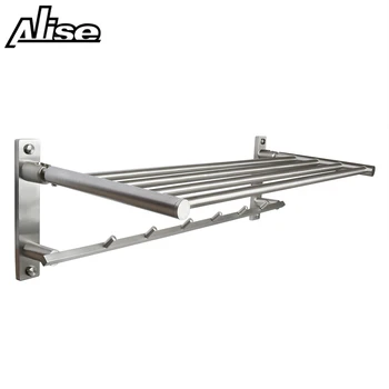

Alise Bathroom Towel Rack Folding Shelf with Hooks Foldable Space Heavy Duty Wall Mount,SUS 304 Stainless Steel Brushed Finish