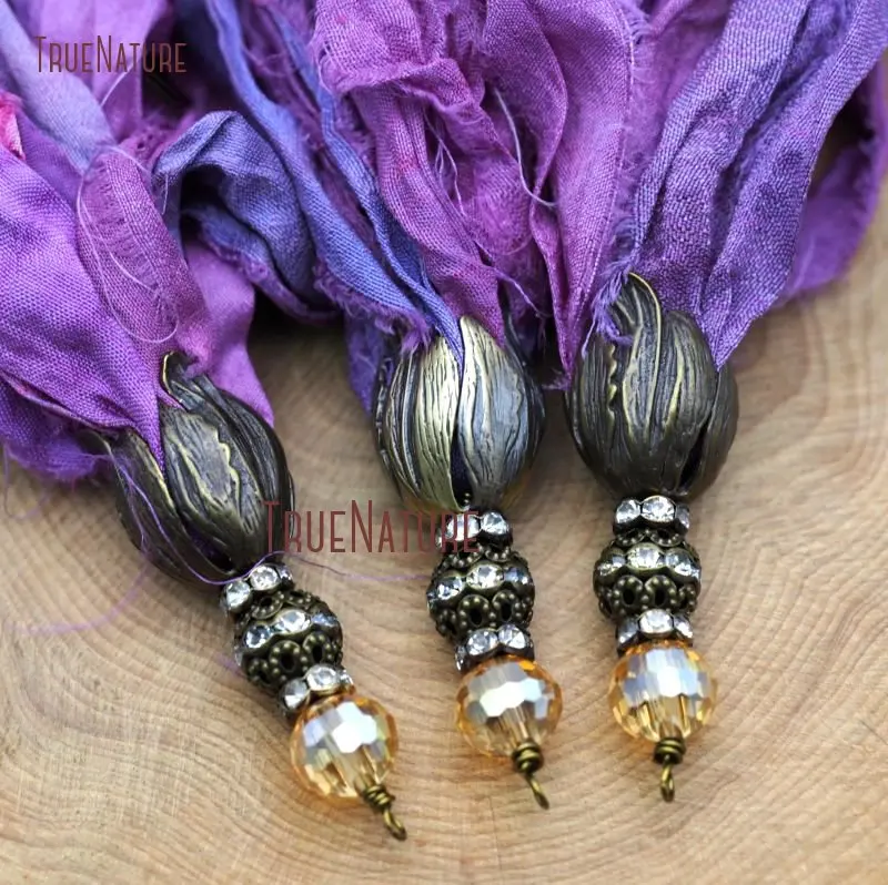 20171116-PT7550- Sari Silk Tassel Clear Rhinestone Pave Electroplating Bronze Color  Tassel-18mm-10g_2