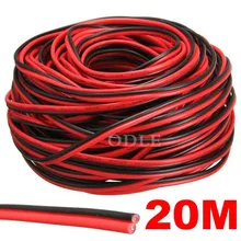 Fil électrique 2 broches AWG, 20 mètres, en cuivre blanc, isolé pvc, câble de bande LED, fil rouge noir, cordon d'extension électrique