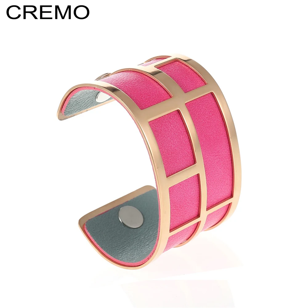 

Cremo Labyrinth Cuff Bangle Stainless Steel Bracelet Manchette Femme Reversible Leather Bangles Jewelry Pulseira Feminina