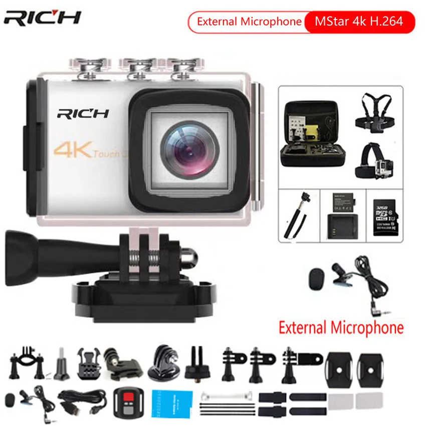 

new Mstar N800-R HD 4k 2.4G Remote Wifi 170 degree wide angle Compatible external microphone waterproof 30M Sport Action camera