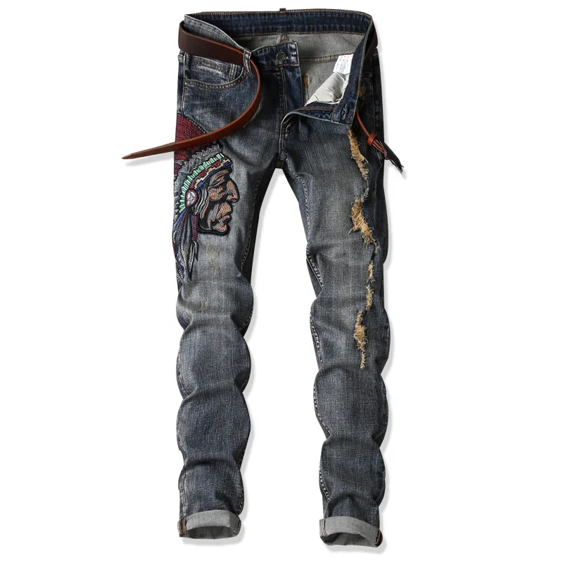 Men Jeans grey High Stretch Denim Ripped Design Brand Men Motorcycle ...