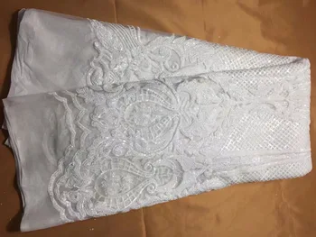 

French Net Lace Fabric 2018 White 3 d flowers african guipure lace fabric with embroidery mesh tulle cord Sequins lace fabric