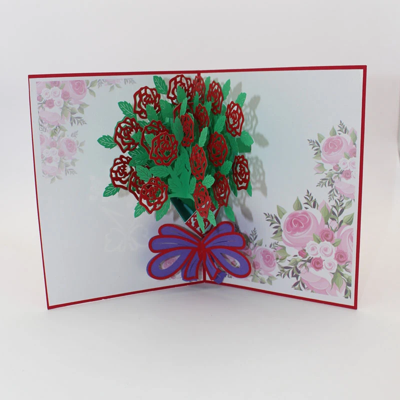  3D Laser Cut Handmade Hollowed Carving Roses Paper Invitation Greeting Cards Propose PostCard Weddi - 32891110004