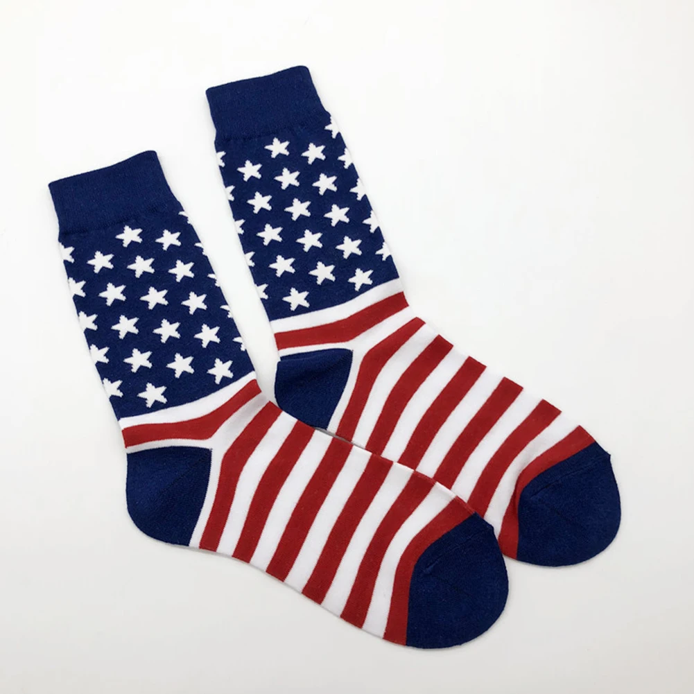 

1 Pair Men Socks Soft Printed Stripes Gift Cotton Blend Fashion Middle Tube Stars Breathable Non Slip Casual America Flag