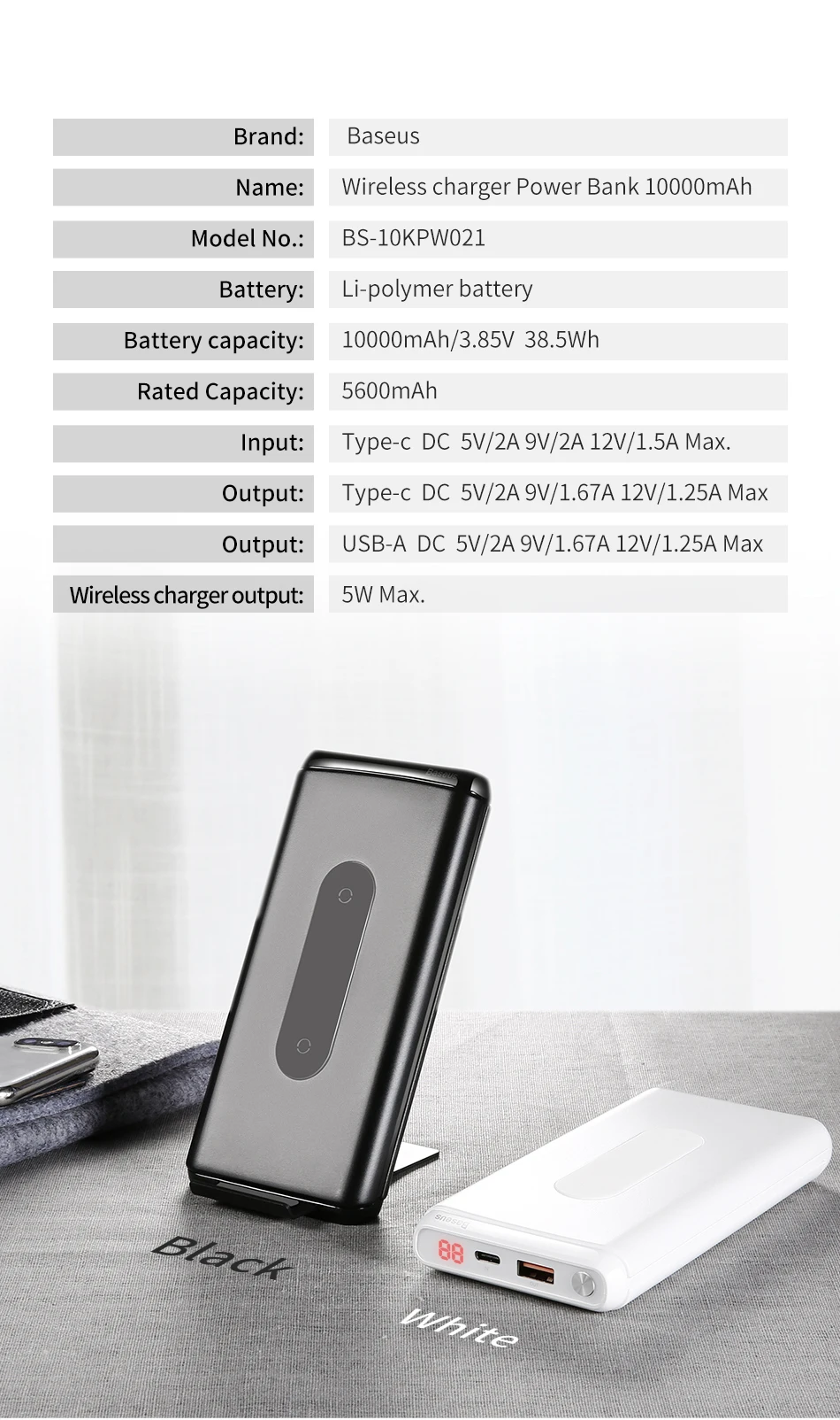 Baseus 10000 mAh power Bank QI Беспроводное зарядное устройство для iPhone samsung huawei PD+ QC3.0 Быстрая зарядка портативный внешний аккумулятор type-C порт