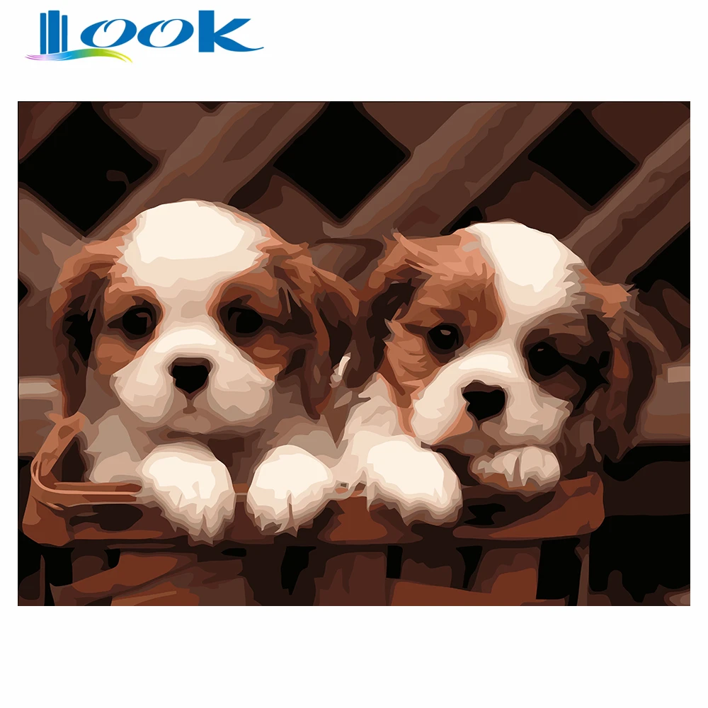 

Frameless picture on wall acrylic painting by numbers drawing by numbers unique gift coloring by numbers Two Little Dogs