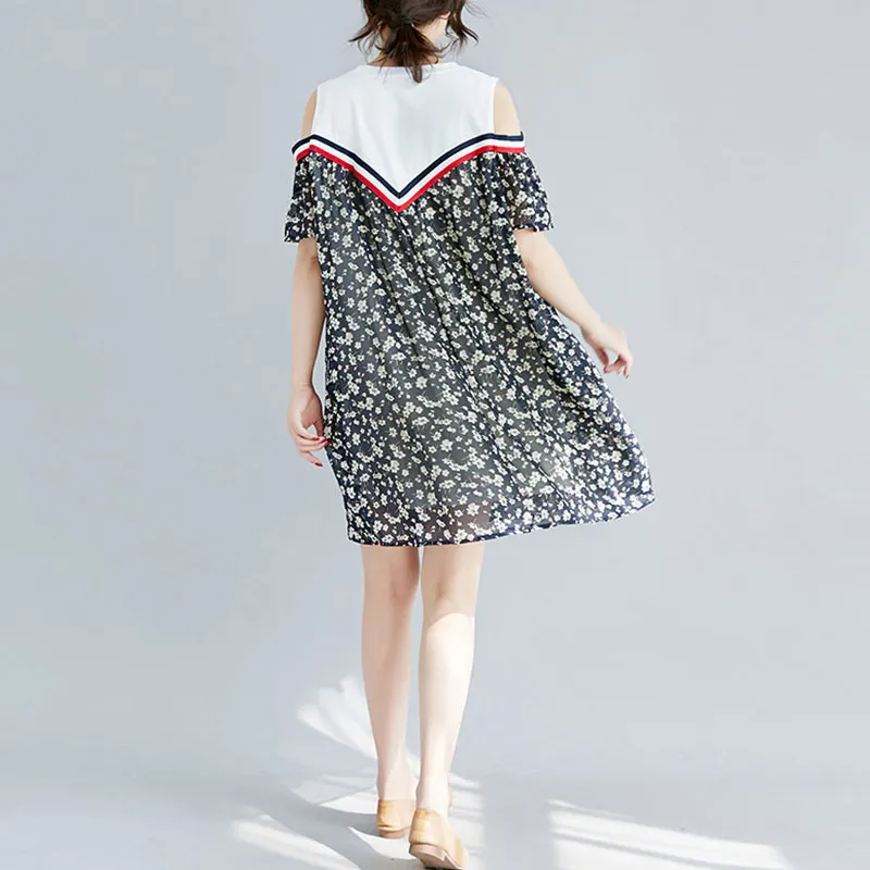 Willstage летнее шифоновое платье Oversize с коротким рукавом открытыми плечами Большие