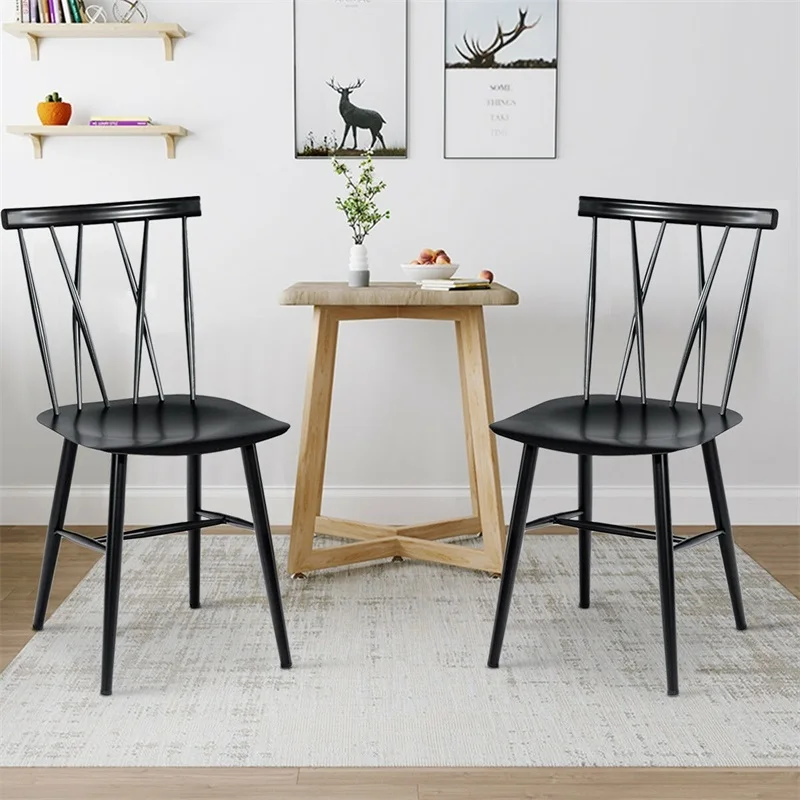 

Set of 2 Armless Cross Elegant Chic Back Kitchen Dining Side Chairs Ergonomic Backrest Superior Steel Plastic Foot Pads HW59475