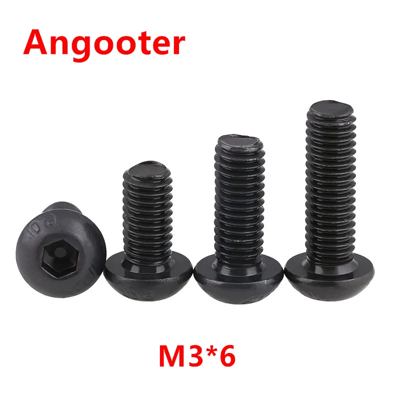 

100pcs ISO7380 M3*6 Black Steel 10.9 grade Round Head Screws M3x6 Hex Socket Button Head Cap Screw Screws Bolts