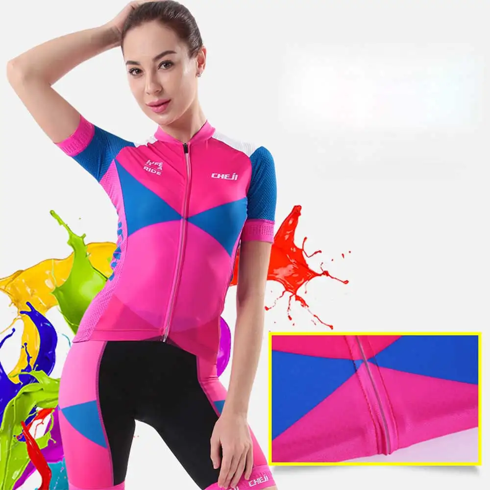 Women s font b Cycling b font font b Jersey b font Set Reflective CHEJI Mountain