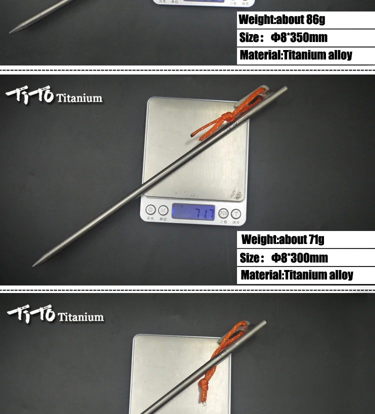 TiTo 4 шт., уличная высокопрочная палатка из титанового сплава, шип для ногтей, навес, палатка, колышек для кемпинга, гвоздь, колышки, 8x240mm8x300mm8x350mm