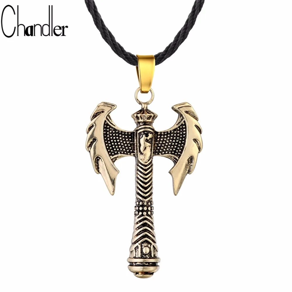 Men/'s Vintage Norse Viking double face Wolf /& Raven Hache Amulette Collier Pendentif