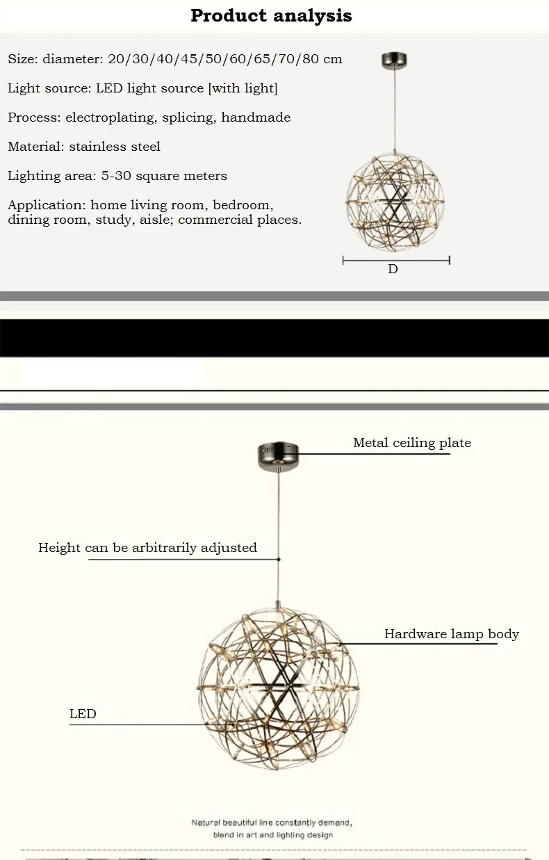 Из нержавеющей стали фейерверк шаровые люстры светодиодный освещение дома Спальня изысканный светильник гостиничное освещение 110-240 В