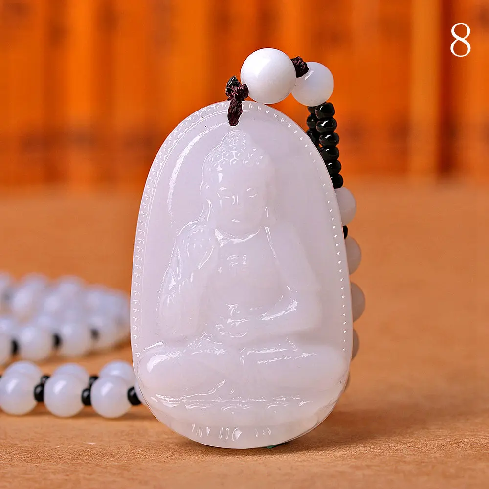 Белый нефрит восемь покровителей Будды кулон длинное ожерелье мужской и женский камень ювелирные изделия в стиле буддизма душевное и исцеление драгоценные камни