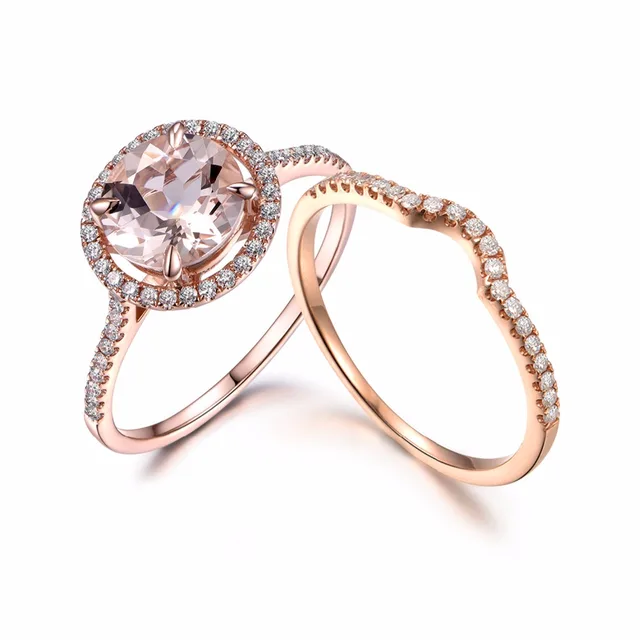 Myray Natural 7mm Round Cut Morganite Ring Set Diamond Wedding Band Myray Natural 7mm Round Cut Morganite Ring Set Diamond Wedding Band Simple Matching