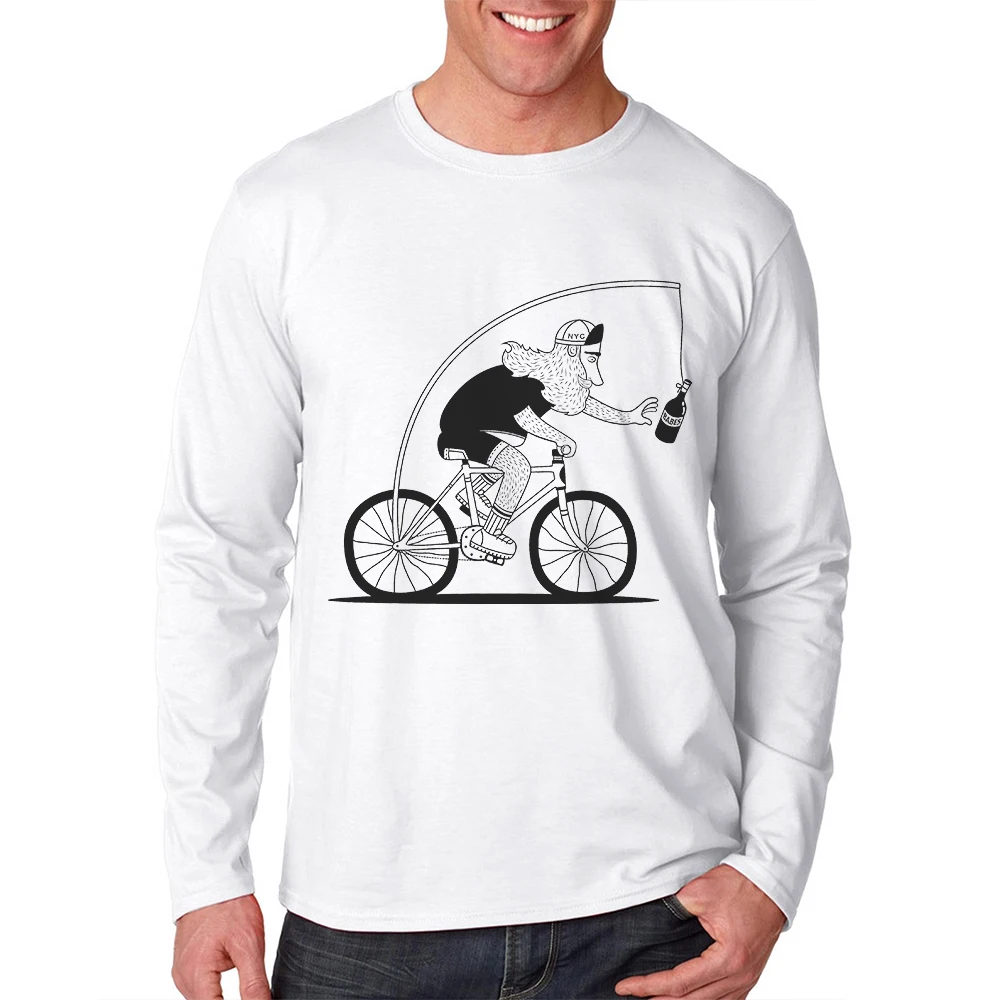 

2019 New Arrival Men T Shirts Funny Design 100 Cotton Cool T-Shirt Mens Cyclist Printed Fashion Long Sleeve Man Tee Shirts Tops