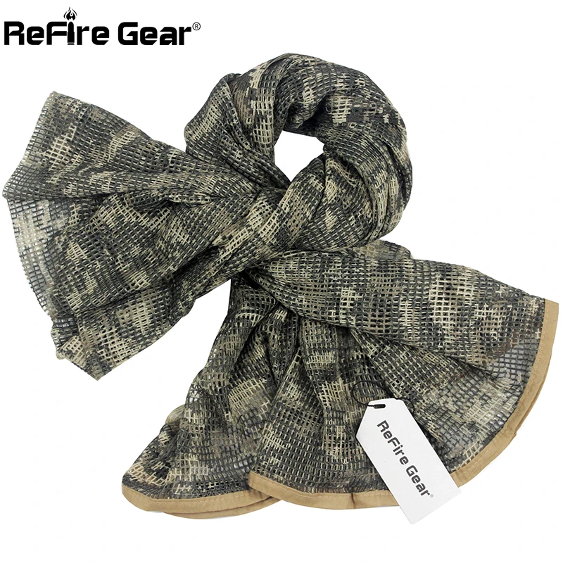 

ReFire Gear Arab Military Tactical Mesh Scarf Men US Army Soldiers Combat Camouflage Scarves Conceal Camo Shawl Veil Scarf 190cm