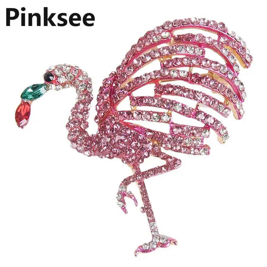 

Beautiful Pink Crystal Flamingo Brooches For Women Men's Panda Animal Brooch Pins Banquet Broche Gift Scarf Buckle Jewelry