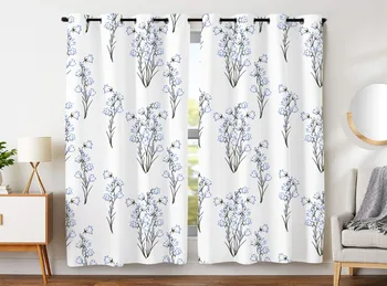 

HommomH Curtains (2 Panel) Grommet Top Darkening Blackout Room Simple Style Light Blue Bouquet