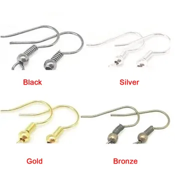 

50PCS/pack Gold Silver Bronze Ear Wire Nickel Hooks Coil Earrings Findings For Jewelry Making Craft DIY