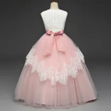 Детское платье для девочек, милый кружевной костюм принцессы без рукавов с галстуком-бабочкой и поясом, вечерние платья для выступлений, M09