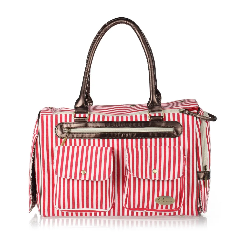 Red Thick Striped Canvas Fashion Pet Dogs Carrier Bag Portable Handbag Soft Sided Tote Fashion ...