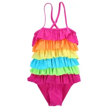 Радужный многослойный детский купальный костюм с оборками для маленьких девочек купальный костюм купальник для малышей пляжная одежда для маленьких девочек летняя одежда