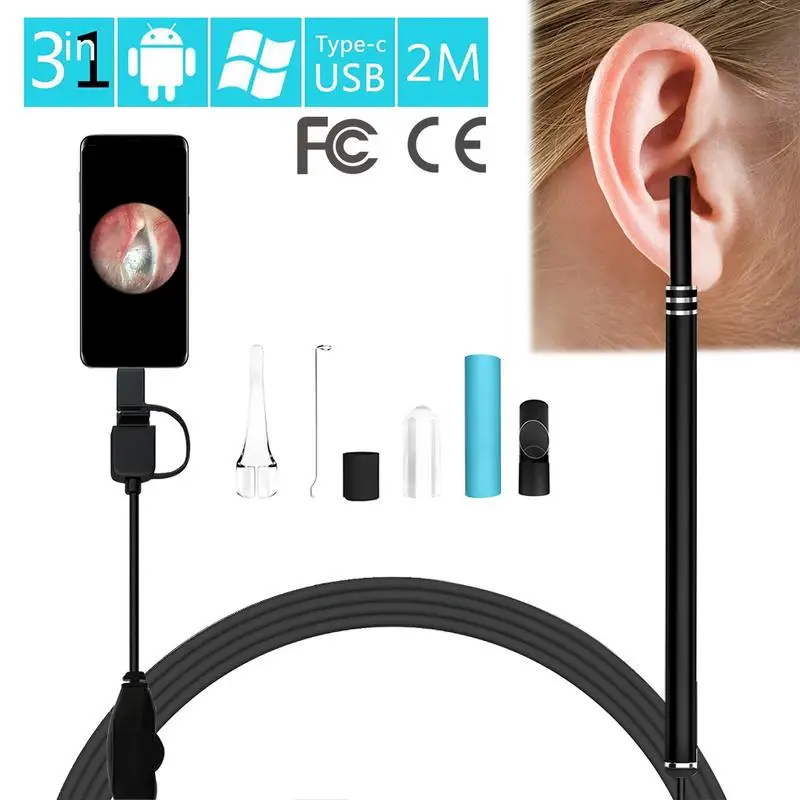 

2m 3-in-1 USB & Android & Type-C Ear Cleaning Endoscope HD Visual Ear Spoon Multifunctional Earpick With Mini Camera Ear Health