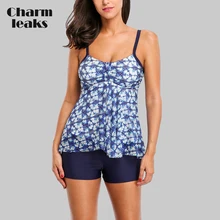 Charmleaks Retro Floral Print Tankini Set High Waist Swimsuit Swimwear Women Tankini Vintage Bikini Set Bathing Suit calico print high waist tankini set