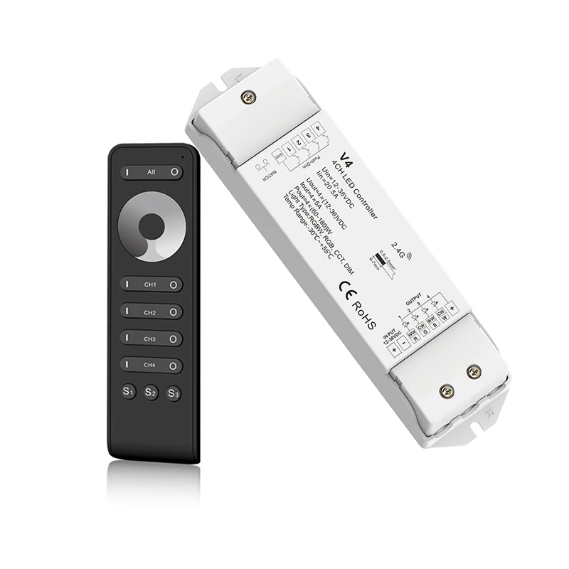 

Led Strip Dimmer Controller 4 Channel RF Wireless remote RS6 DC12-36V 4*5A 20A Output Receiver each Channel dimming separately