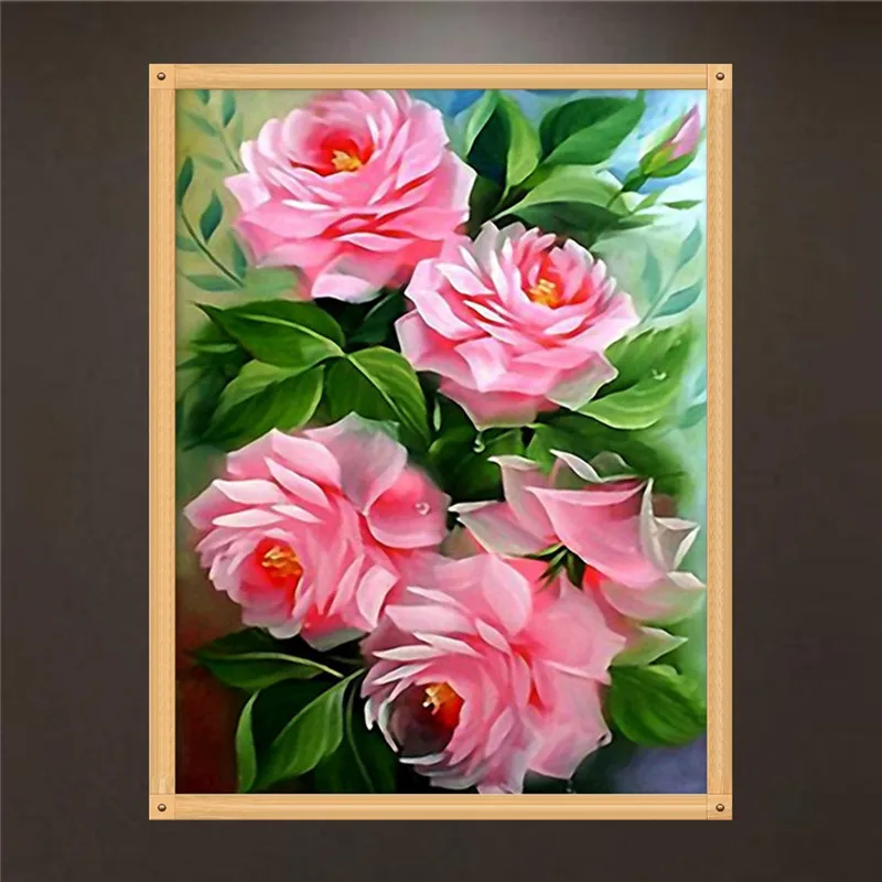 5D Round Diamond Cross Stitch Kit Pink Rose Picture for Embroidery Diy Mosaic Flower | Дом и сад
