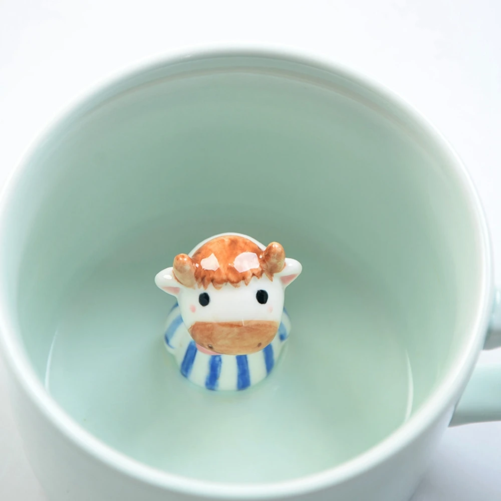 Kreatif Kecil Susu Keramik Mug Dengan Hewan Lucu Kartun Tiga Dimensi