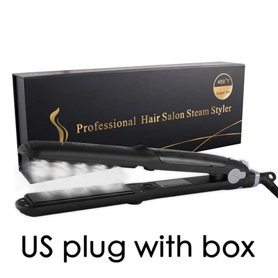 Профессиональная Паровая функция плоский утюг турмалин керамический паровой Профессиональный Выпрямитель для волос выпрямители для волос - Цвет: US plug with box