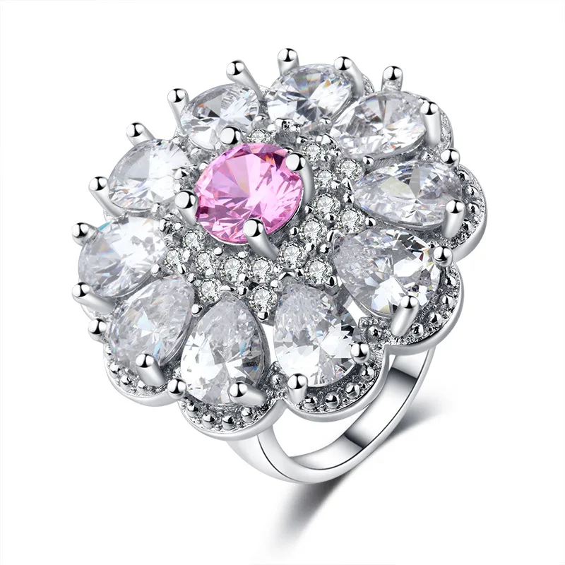 

Cherry Blossom Flower Shape Zircon Wedding Ring for Women Micro-inlaid Simulation White Pink Drill Jewelry Ring Engagement Ring